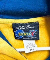 VINTAGE 2004 SONIC X SONIC THE HEDGEHOG YELLOW HOODIE KIDS SZ 7-L HAT PIN INCL.