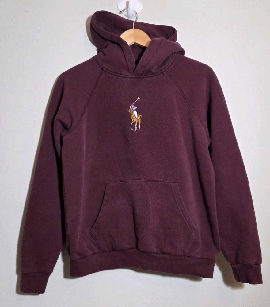 Polo Ralph Lauren Mens Medium Burgundy Hoodie Pony Logo Fleece Pullover