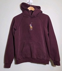 Polo Ralph Lauren Mens Medium Burgundy Hoodie Pony Logo Fleece Pullover