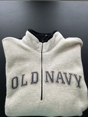 Old Navy Vintage Quarter Zip Fleece Sweatshirt Gray White Navy Fall Winter Sz XL
