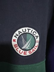 Vtg Sm Nautica Blue Sail Colorblock Quarter Zip Fleece Spellout Purple Green 90s