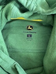 New JOHN DEERE Hoodie Size Large Big Logo Green Yellow Workwear Sweatshirt