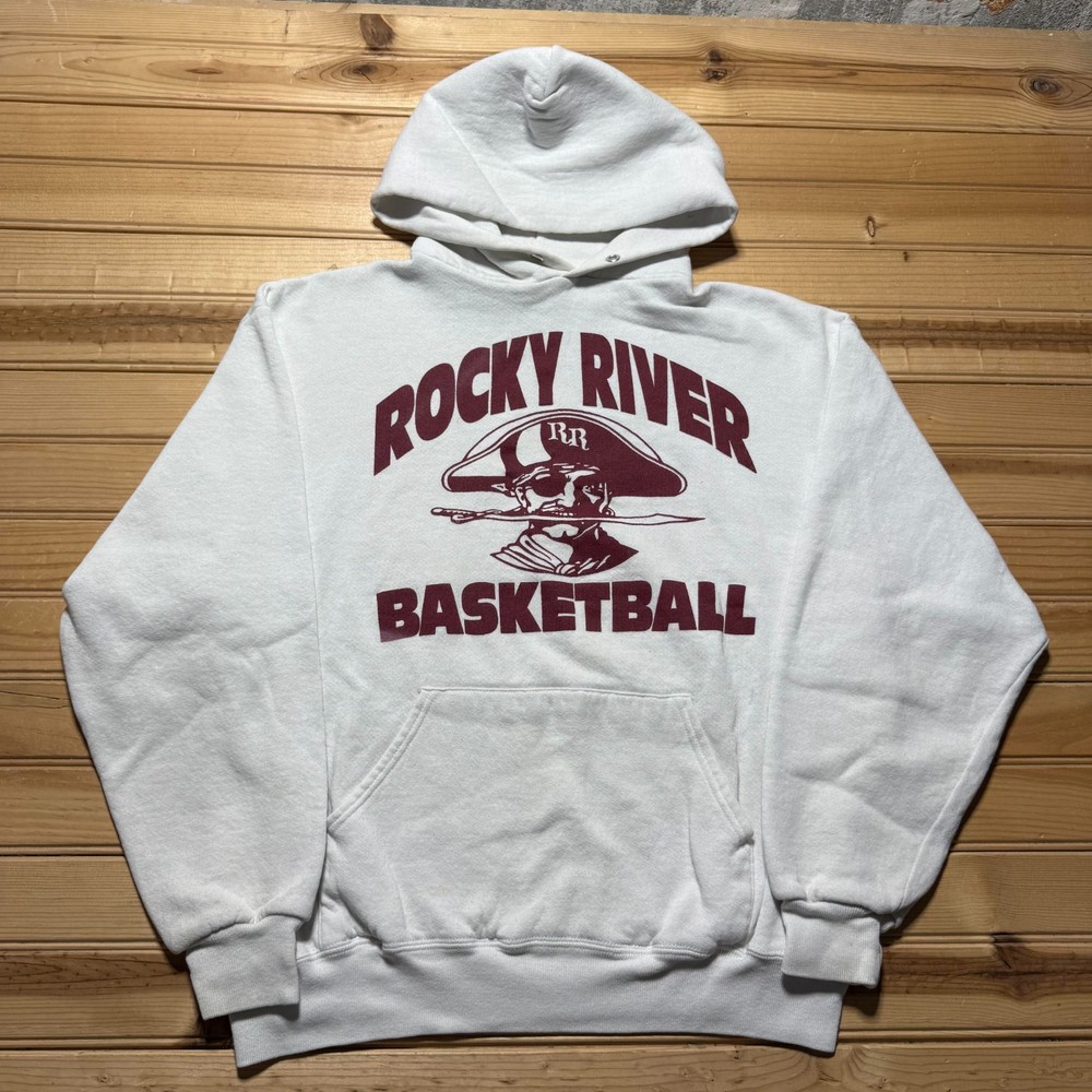 Vintage 90s Rocky River Basketball Pirate Fleece Pullover Hoodie USA – Large
