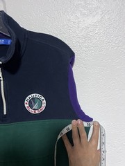 Vtg Sm Nautica Blue Sail Colorblock Quarter Zip Fleece Spellout Purple Green 90s
