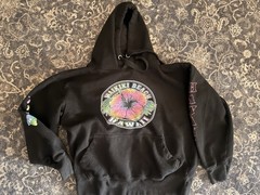 Men’s S Black Pullover Hoodie Waikiki Beach Hawaii Hibiscus Graphic Drawstring