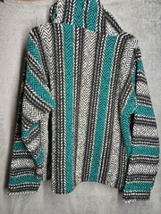 Baja Joe Woven Jerga Blue/White Black Pullover Hoodie Sweatshirt Size S