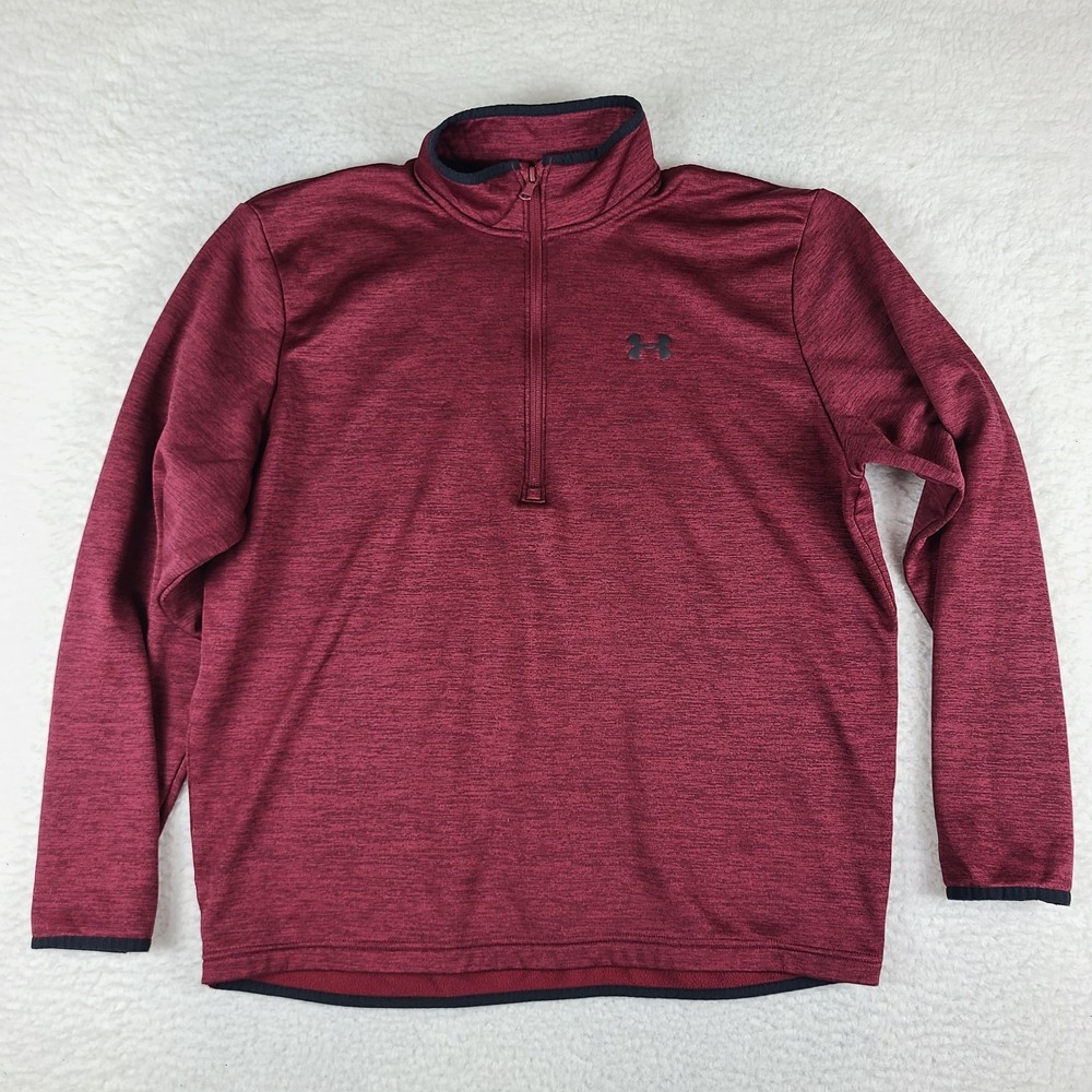 Under Armour Sweater Mens Large Burgundy Loose Coldgear Performance Tech Golf