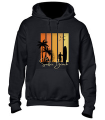 SURFER BEACH SILHOUETTE HOODY HOODIE CASUAL SUMMER HOLIDAY CLOTHING FUNNY TOP