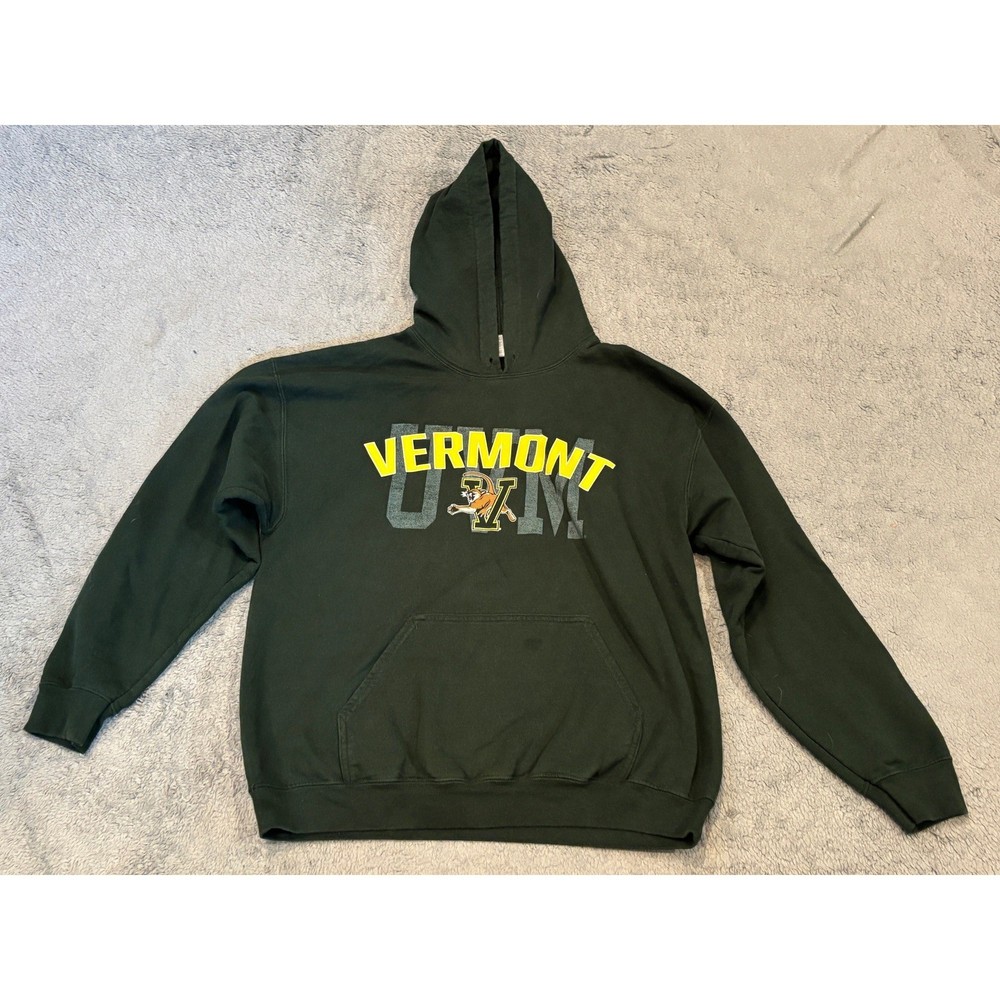 Gildan UVM Vermont Catamounts Hoodie Mens Large Green Collegiate Sweatshirt