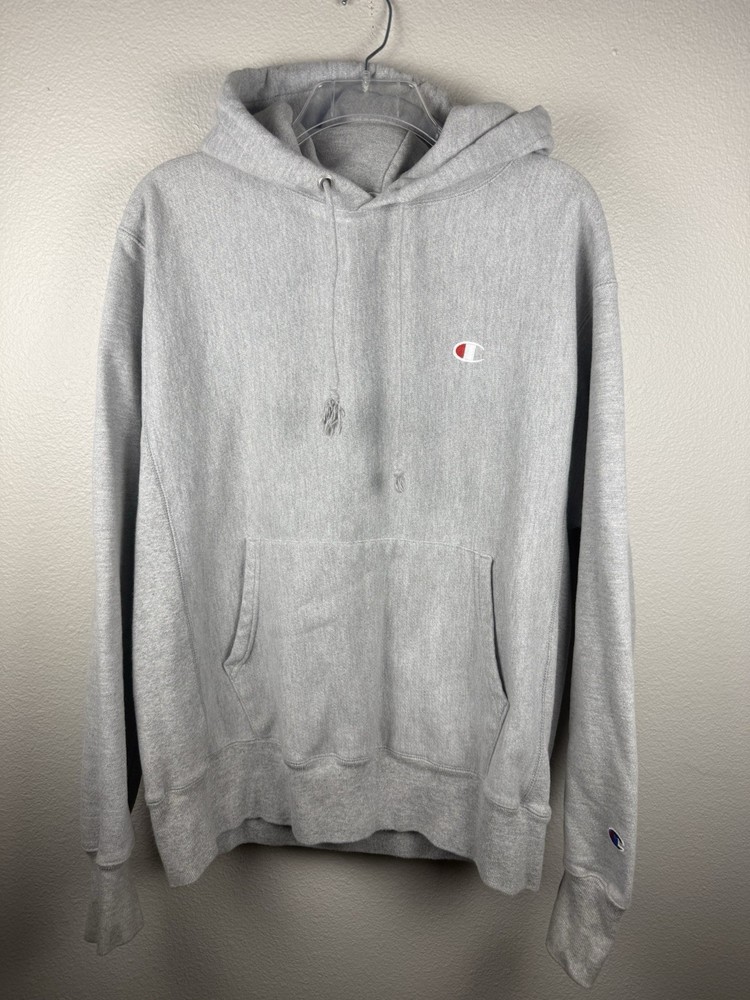 Champion Reverse Weave Hoodie Mens M Gray Pullover Sweatshirt Embroidered Logo