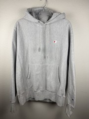Champion Reverse Weave Hoodie Mens M Gray Pullover Sweatshirt Embroidered Logo