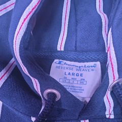 Champion Reverse Weave Hoodie Mens L Navy Pinstripe Red Thread Full Zip