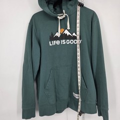 Life Is Good Mountain Hoodie Mens Medium Green Sweatshirt Outdoor Hiking Walking