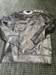 Diesel Black Gold Graphic Distressed Sweatshirt Men’s L Waxed Silver Faux Leath
