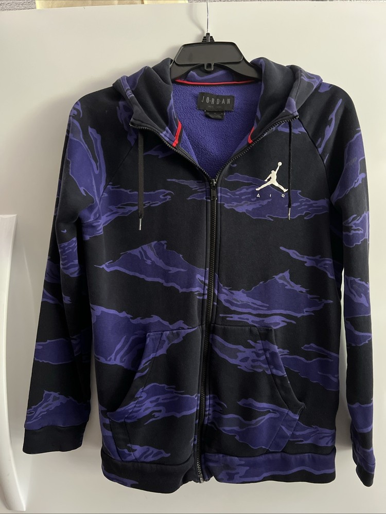 NIKE JORDAN CLUB HOODIE Purple Camo Zippered Hoodie Vintage Y2K Sz M G4