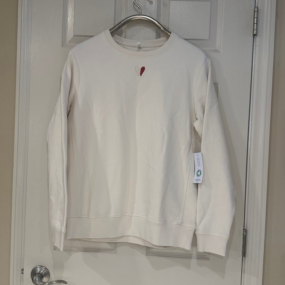 Original Favorites Organic Cotton Sweatshirt Cream Broken Heart Crewneck NEW