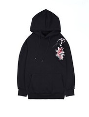 Niepce Unisex Japanese Koi Fish Embroidery Hoodie Black Streetwear Sweatshirt