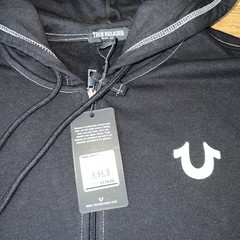 $119 NWT True Religion Zip Hoodie Men’s Large Jet Black Buddha Logo