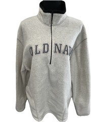 Old Navy Vintage Quarter Zip Fleece Sweatshirt Gray White Navy Fall Winter Sz XL