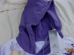 NWT Adidas hooded pullover, men’s M, purple and multi color, $65, 100% polyester