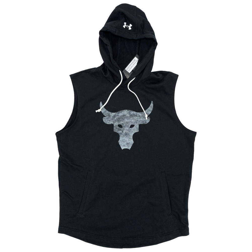 Under Armour Men’s Project Rock Terry Sleeveless Hoodie Size L Black 1367108