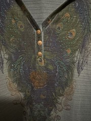 One World 2XL Hoodie Pullover boho, peacock feather design Glitter Rhinestones