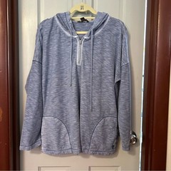 Tommy Bahama Quarter Zip Hoodie Light Heather Blue Gray Pullover Pockets Sz L.