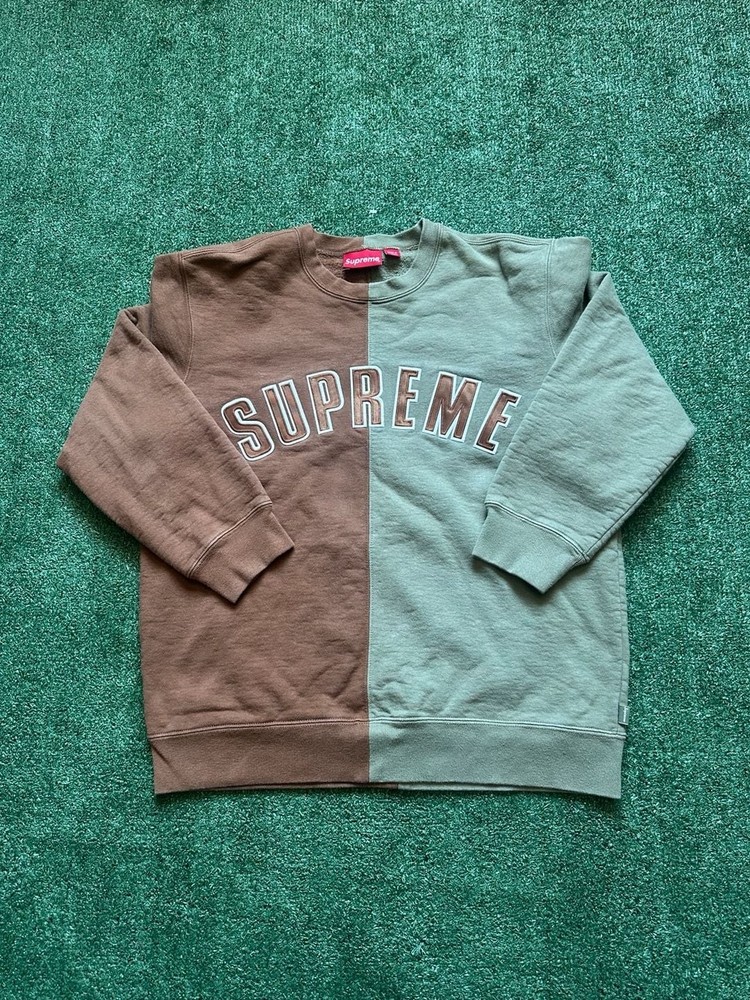 Supreme Fall/Winter 2018 Split Crewneck Sweatshirt Brown/Olive Green