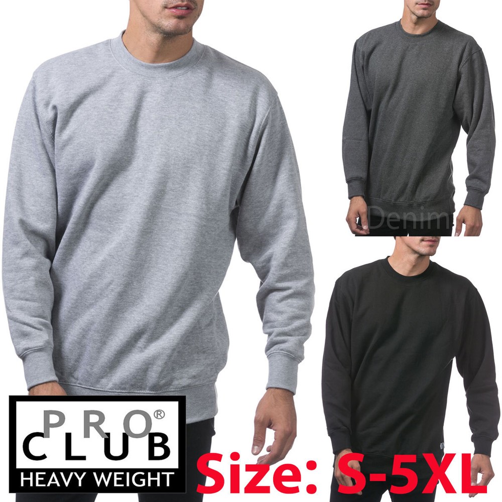 1 NEW PRO CLUB SOLID PLAIN HEAVY WEIGHT FLEECE CREW-NECK SWEATSHIRTS SIZE S-5XL