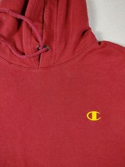 Champion Hoodie Mens Large Red Pullover Fleece Sweatshirt Embroidered Logo