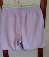Fabletics Mens Purple/Green Athletic Gym Shorts, Drawstring Elastic Waist, M