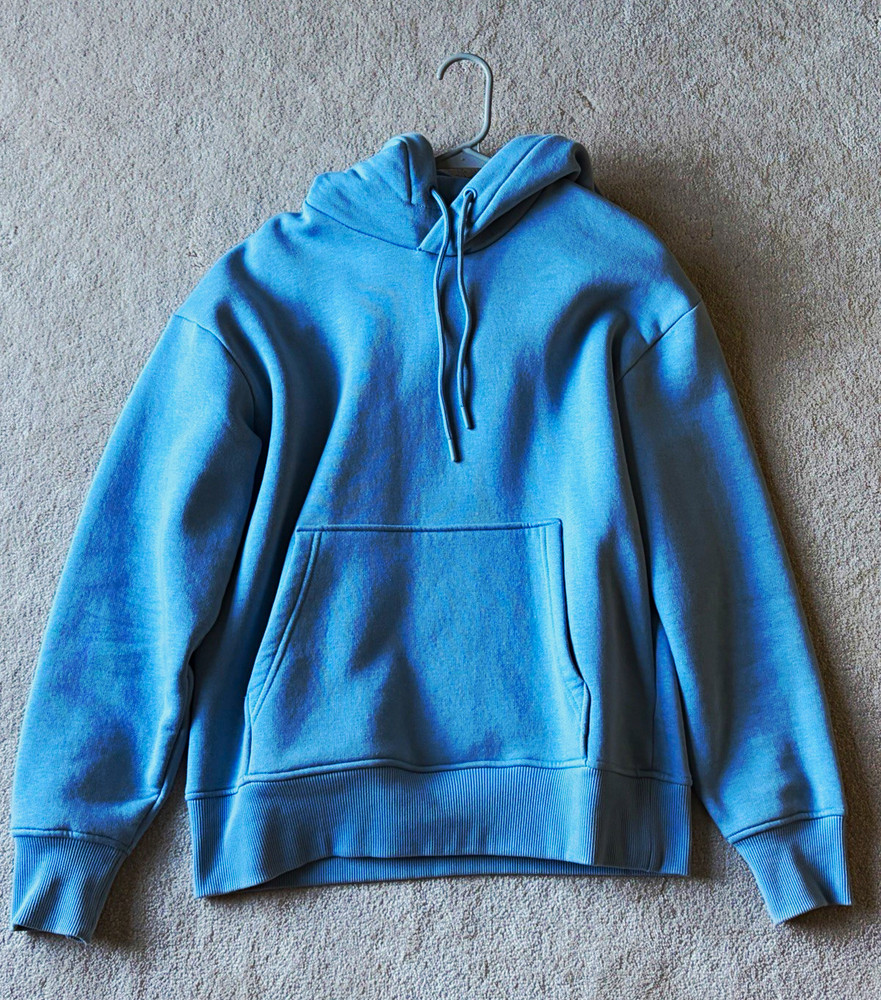 ZARA Blue Solid Pullover Hoodie w/ Pockets Drawstring Men’s Size S