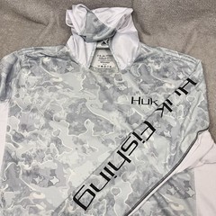 Huk Fishing Hoodie Mens XXL White Blue Camo Performance Sun Shirt Long Sleeve
