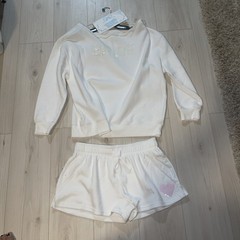Goodie Two Sleeves For the Bride White sequin Sweatshirt &Shorts set sz L NEW