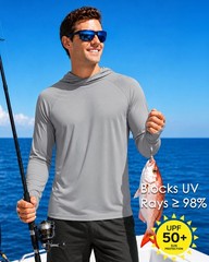 Men’s UPF 50+ Sun Hoodies Quick Dry Long Sleeve Rash Guard Fishing Swim Shirts