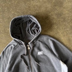 Nike Vintage 2000s Full Zip Hoodie Grey White Mens Large Y2K Skater Sweatshirt