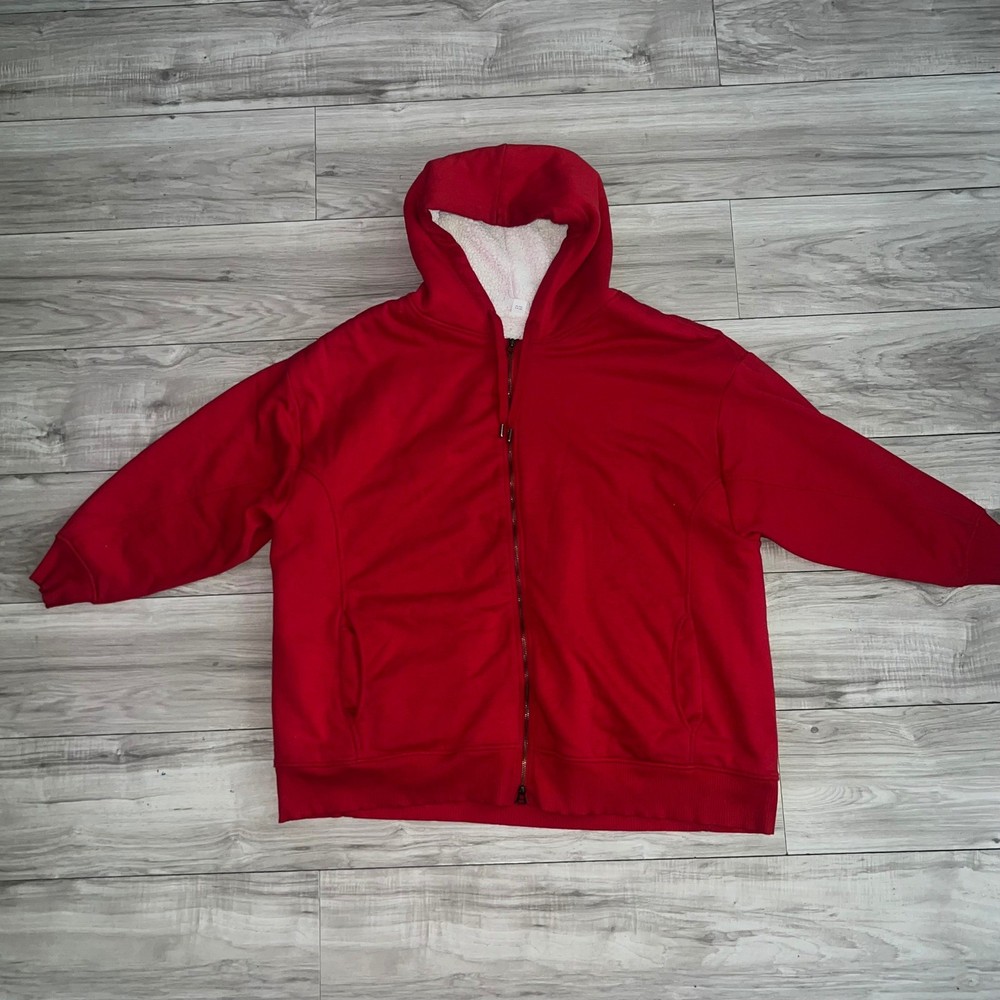Old Navy Mens XXL Red Sherpa Lined Zip Up Hoodie Sweatshirt Jacket