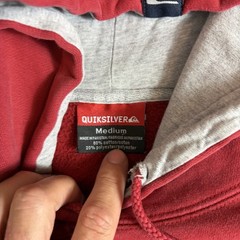 Vintage 90s Y2K Quiksilver Hoodie Design Surf Skate Red Thrashed Mens Medium