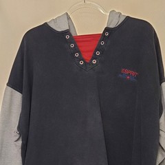 ESPRIT Men’s VTG Hooded Pullover Colorblock Sweatshirt Blue Fade Grunge Sz L 90s