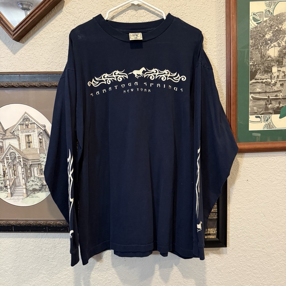Vintage 90s Saratoga Springs New York Tribal Equestrian Horse Shirt Size XL