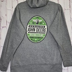 John Deere Mens Heather Gray Pullover Hoodie Graphic Sweatshirt Size Medium