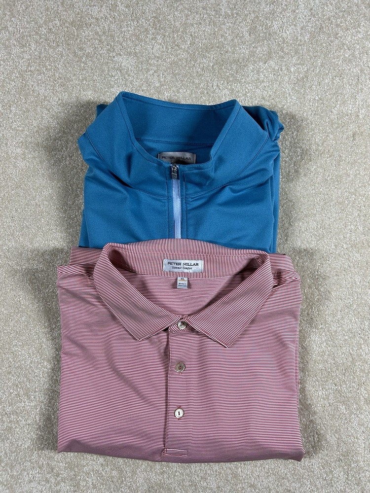 PETER MILLAR XL 1/4 Zip Blue Pink T-Shirt Golf Lot Of 2 Insperity Invitational