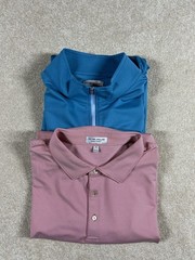 PETER MILLAR XL 1/4 Zip Blue Pink T-Shirt Golf Lot Of 2 Insperity Invitational
