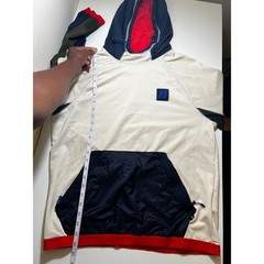 Nautica Mens Hoodie Large Colorblock Fleece Off White Navy Blue Red Olive Green
