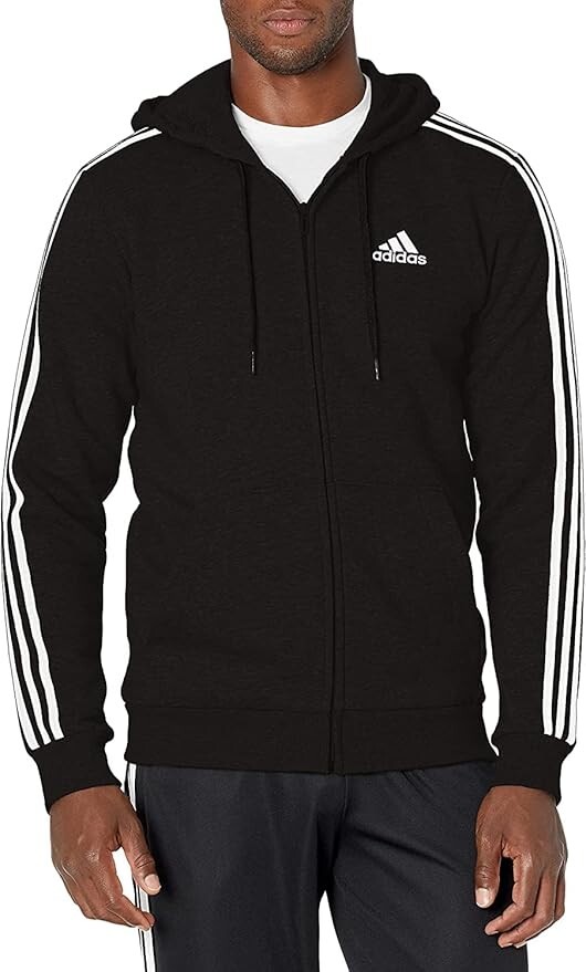 adidas men Essentials Fleece 3-Stripes Full-Zip Hoodie – LARGE