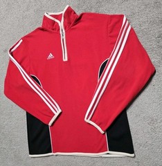 Vintage 90s Adidas Soccer Deep Pile Fleece 1/4 Zip SweatShirt Mens Sz M Red