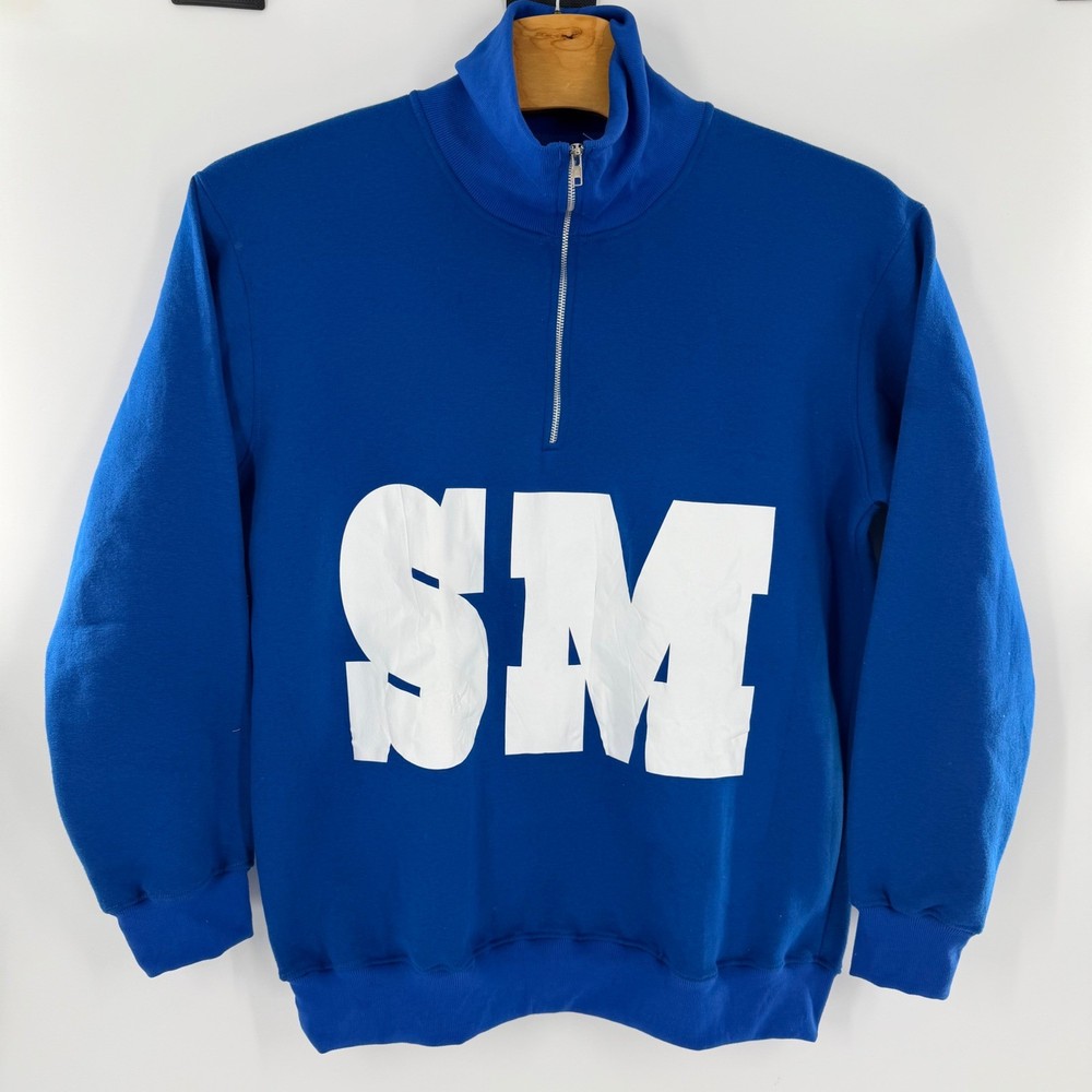 Street Mode Mens Royal Blue Quarter Zip Graphic Sweatshirt Crown Crest Pullover