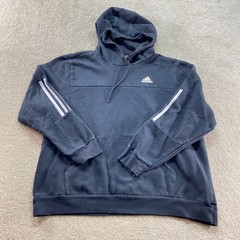 Adidas Sweater Hoodie Men Size Medium Black Pullover Athletic 3 Stripe Sleeve
