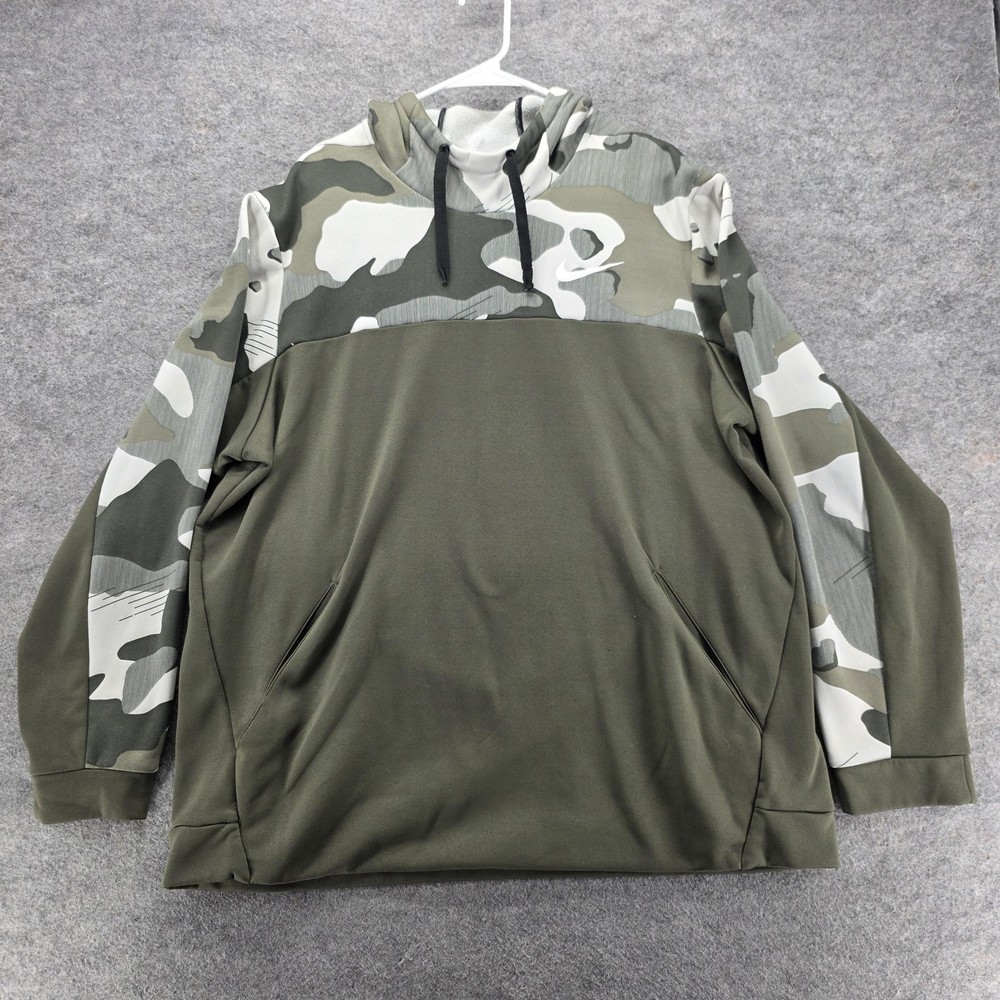 Nike Hoodie Mens 2XL Green Pullover Hooded Pockets Lined Camouflage BV2740-325