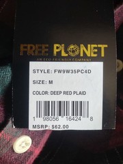 Free Planet NWT Deep Red Plaid Mens Flannel Shirt Gray Hood Medium Men’s Hoodie